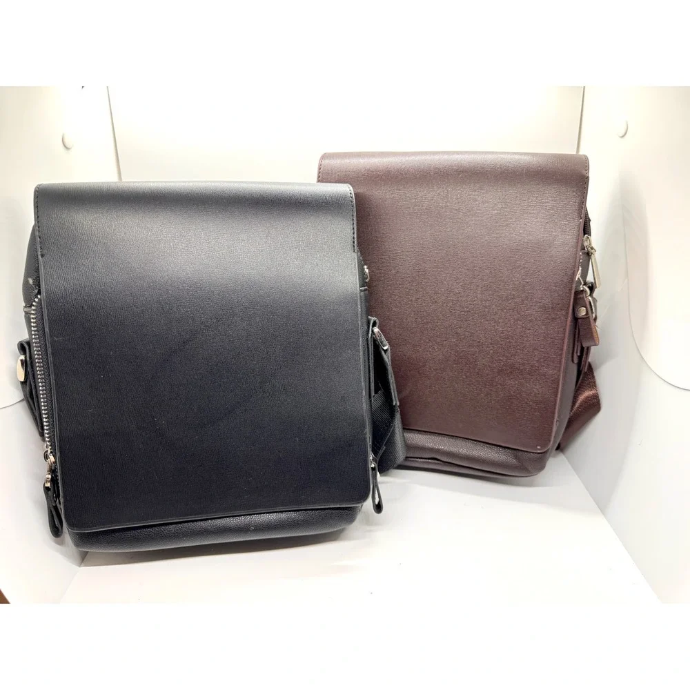Set of 2 Faux Leather Crossbody Messenger Bags Black Brown Travel Satchel‎
